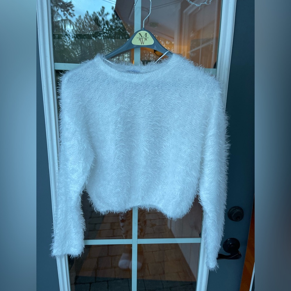 SUPER SOFT white fuzzy/shaggy sweater Brand Zara
Size M Short-waistedNever worn